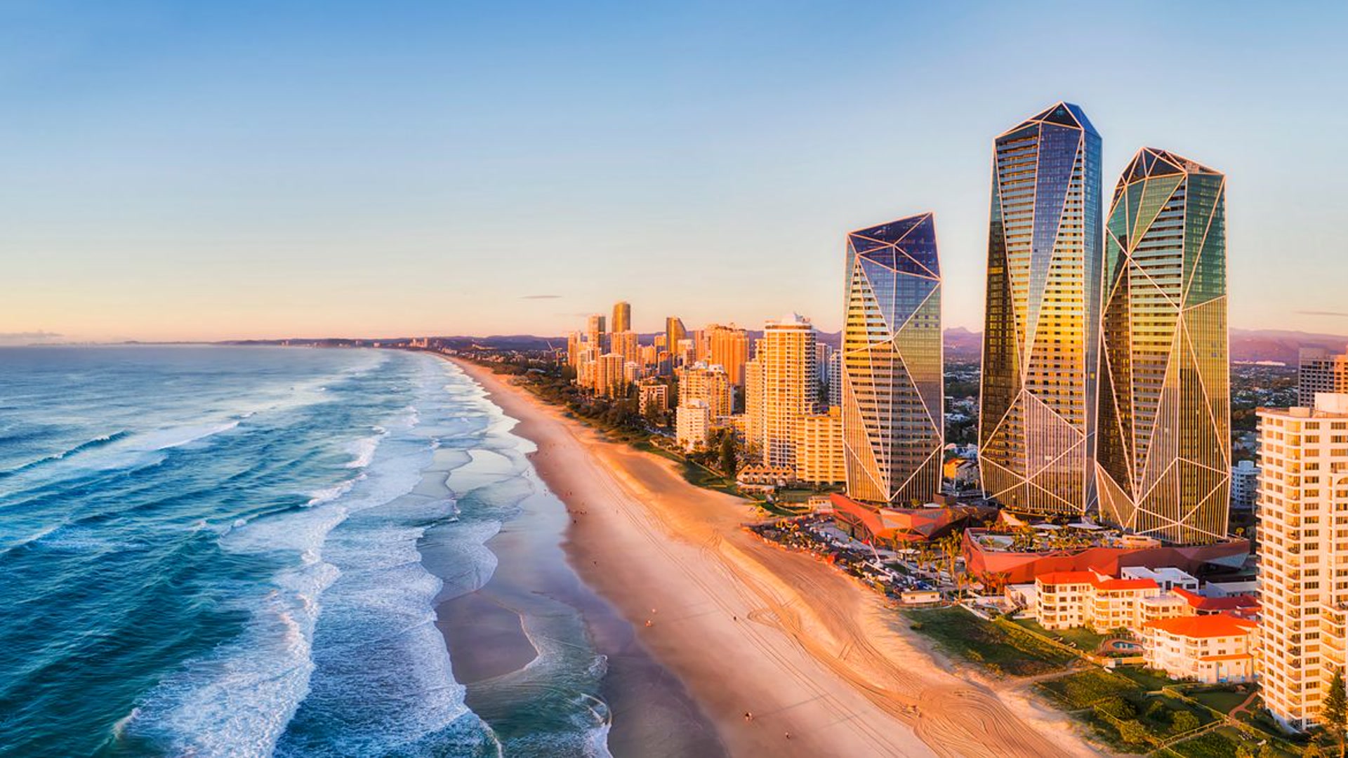 Gold Coast beachfront towers in warm evening light